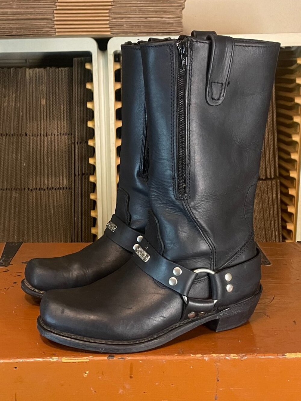 RIVER ROAD Men’s Size 9.5 Leather Motorcycle Harness Dual Zip Biker Boots